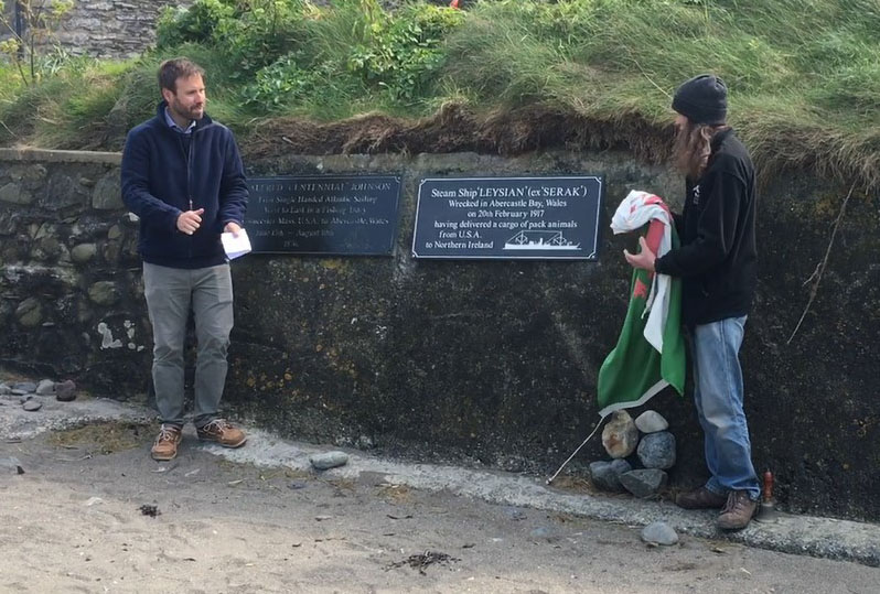 Unveiling the plaque at Abercastle